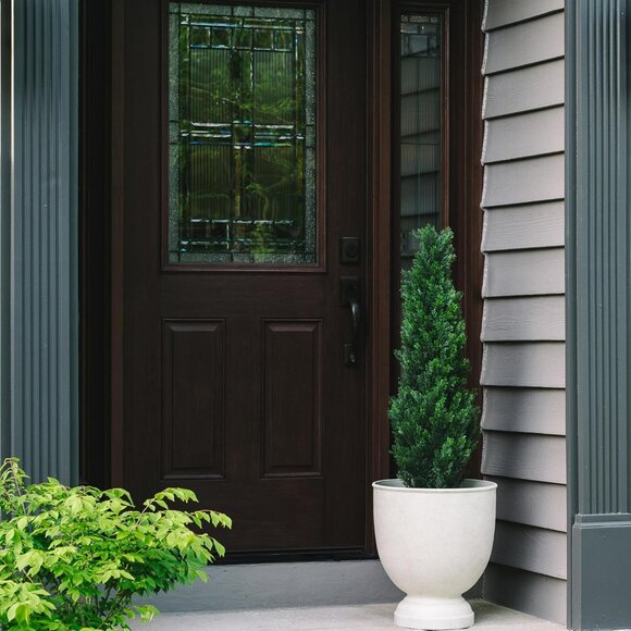 Set of 2 Pre-Potted 4 Feet Faux Cedar Tree, Lifelike UV Protected Front Door Dec - Picture 3 of 7